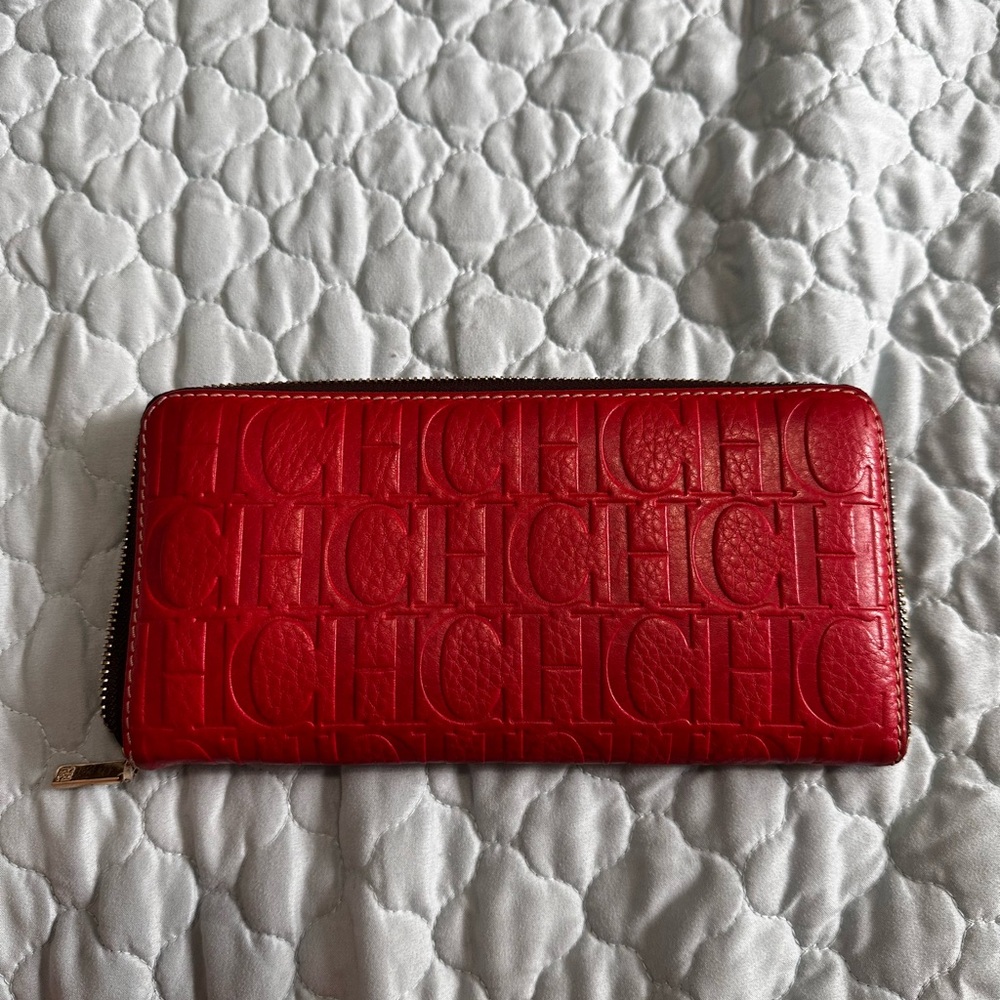 Carolina Herrera Red CH Embossed Wallet